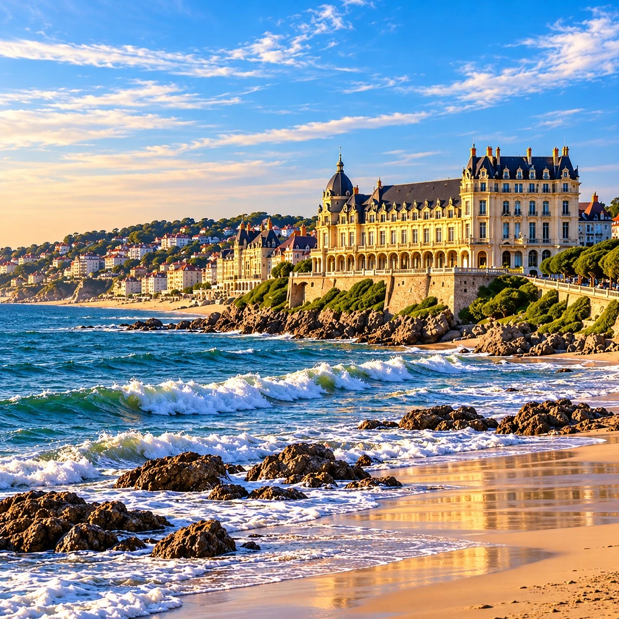 Les falaises spectaculaires et les vagues de l'océan le long du littoral atlantique français