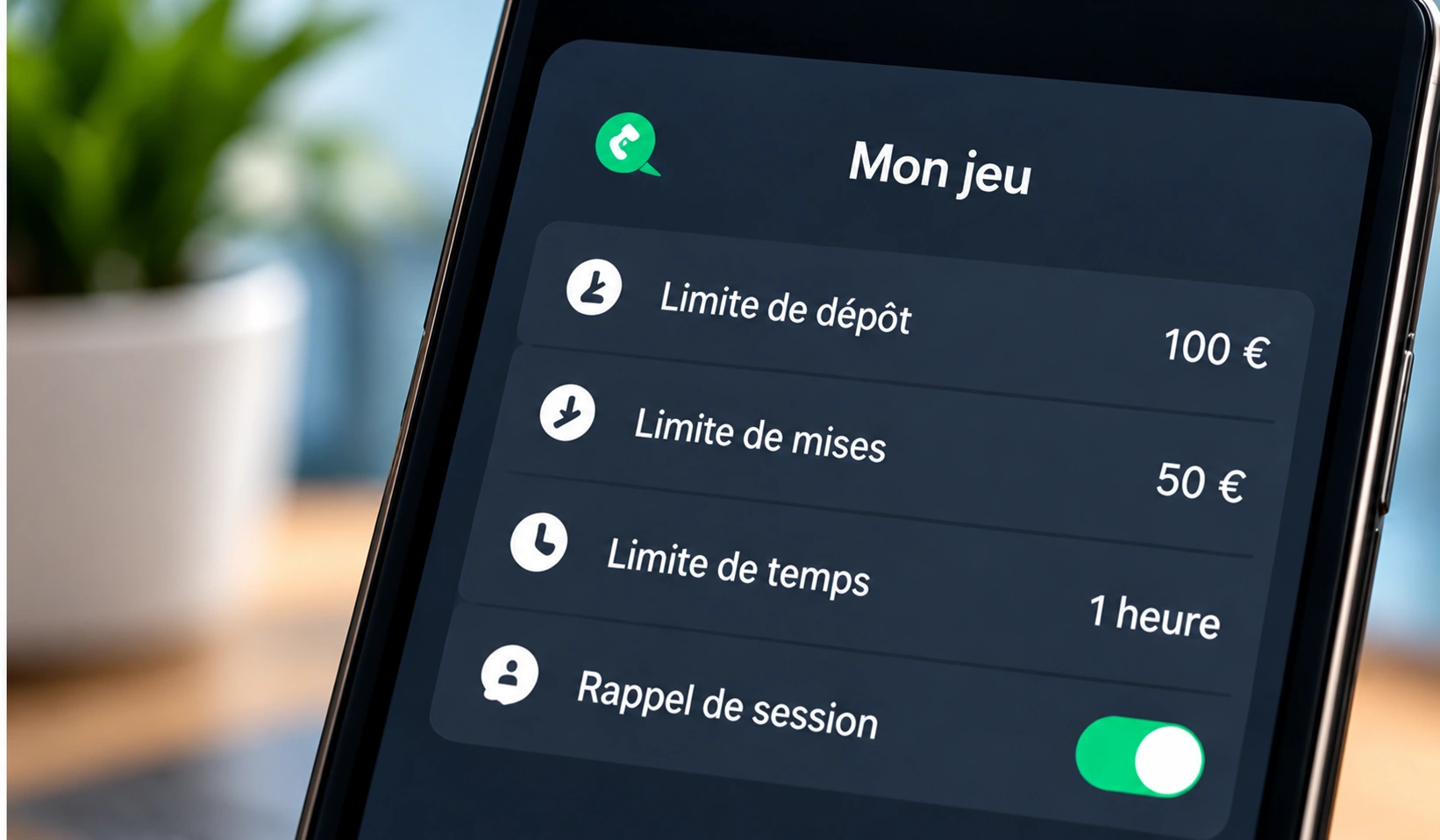 Repère visuel des limites de jeu et de la maîtrise des dépenses.