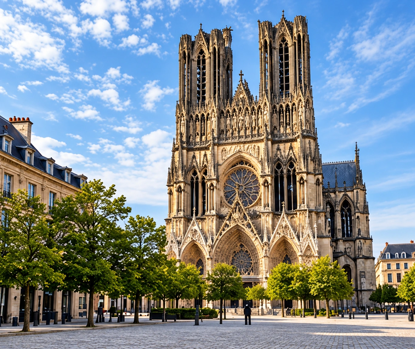 La façade monumentale de la cathédrale de Reims, en Champagne