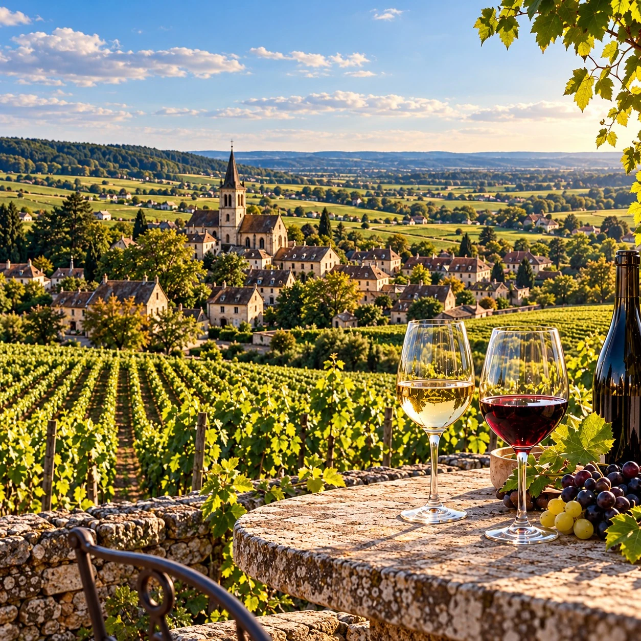 Route sinueuse à travers les vignobles des collines vallonnées de Bourgogne