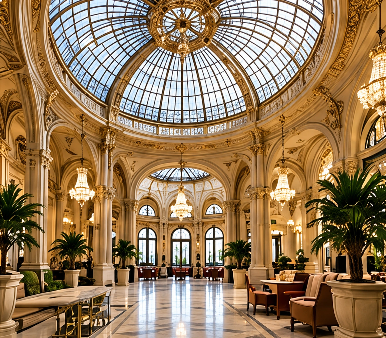 Verrière de style Belle Époque restaurée, ornée de vitraux aux motifs floraux.